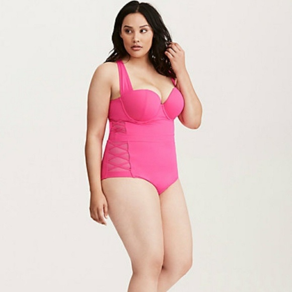 Hot Pink Plus Size One Piece W/ Cutouts - Swim
